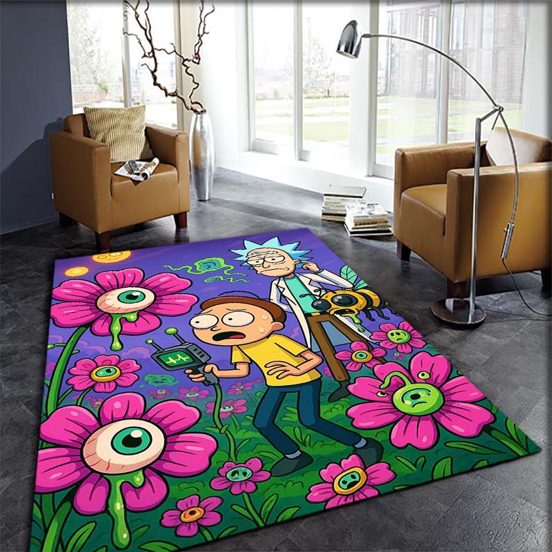 Ricky and Morty pattern rug, digitally printed non-slip decorative rug, a housewarming gift for family and friends.