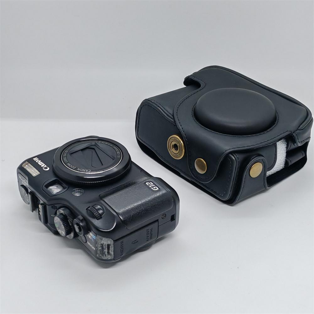 

Чехол-сумка из искусственной кожи для камеры Canon Powershot G10 G11 G12, полное покрытие корпуса с ремешком чёрный