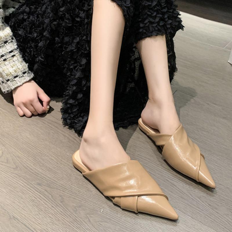Women's Baotou Slippers Summer New Pointed Head Deep Mouth Cross Broadband Soft Sole Anti-slip Wear-resistant Flat Sandals