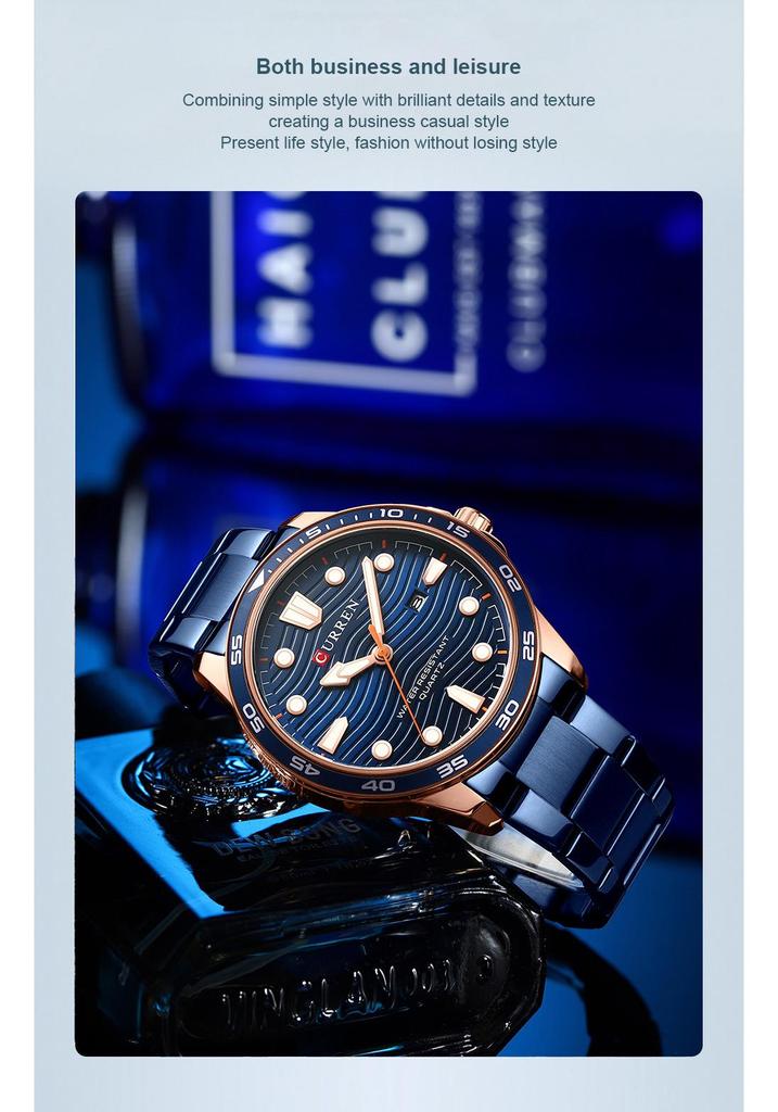 CURREN 8426 Men's Waterproof Steel Band Sports Quartz Watch with Calendar