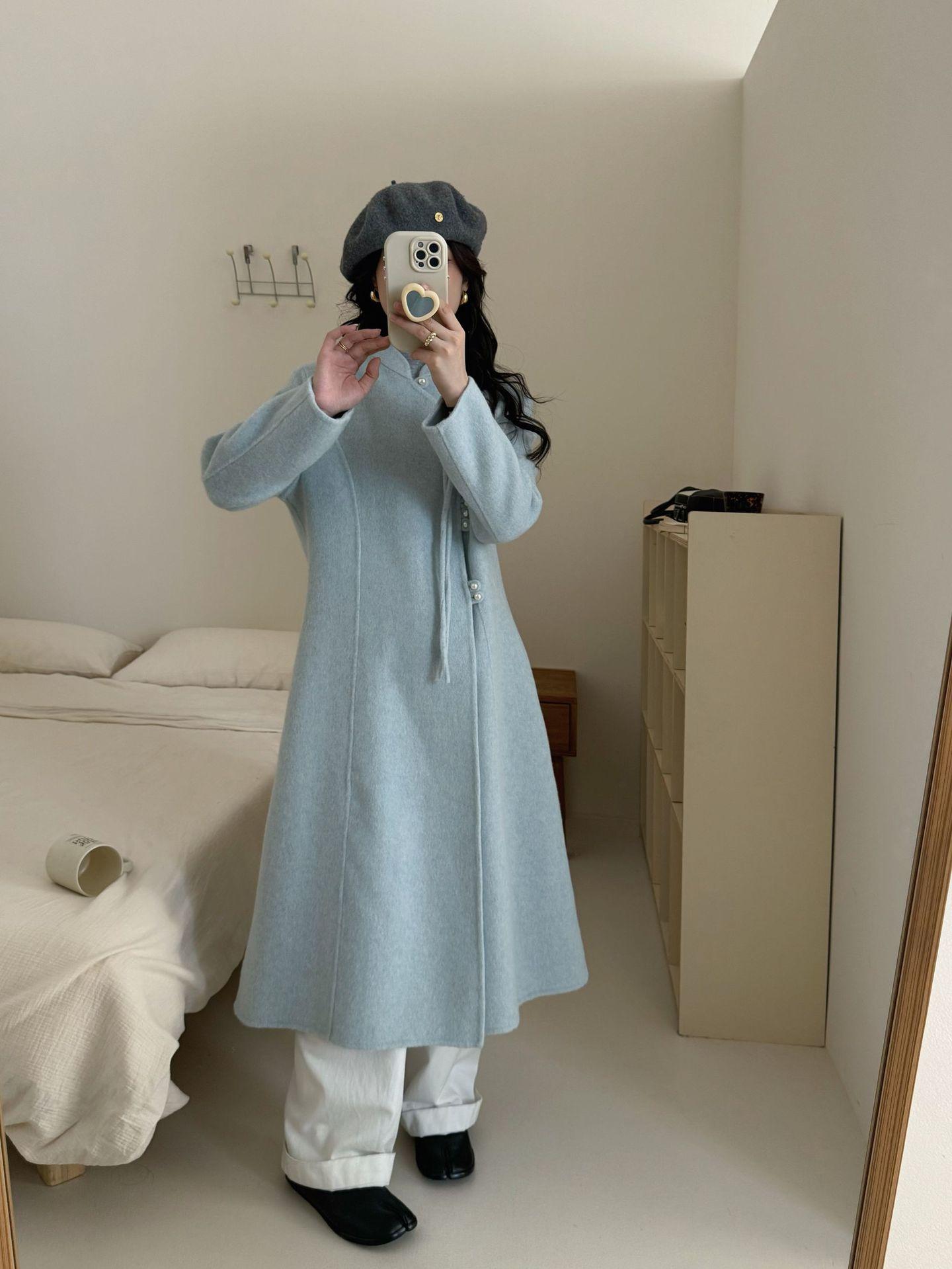 

Hot-selling Chinese wool coat double-sided woolen long coat stand-up collar woolen coat new XS синій