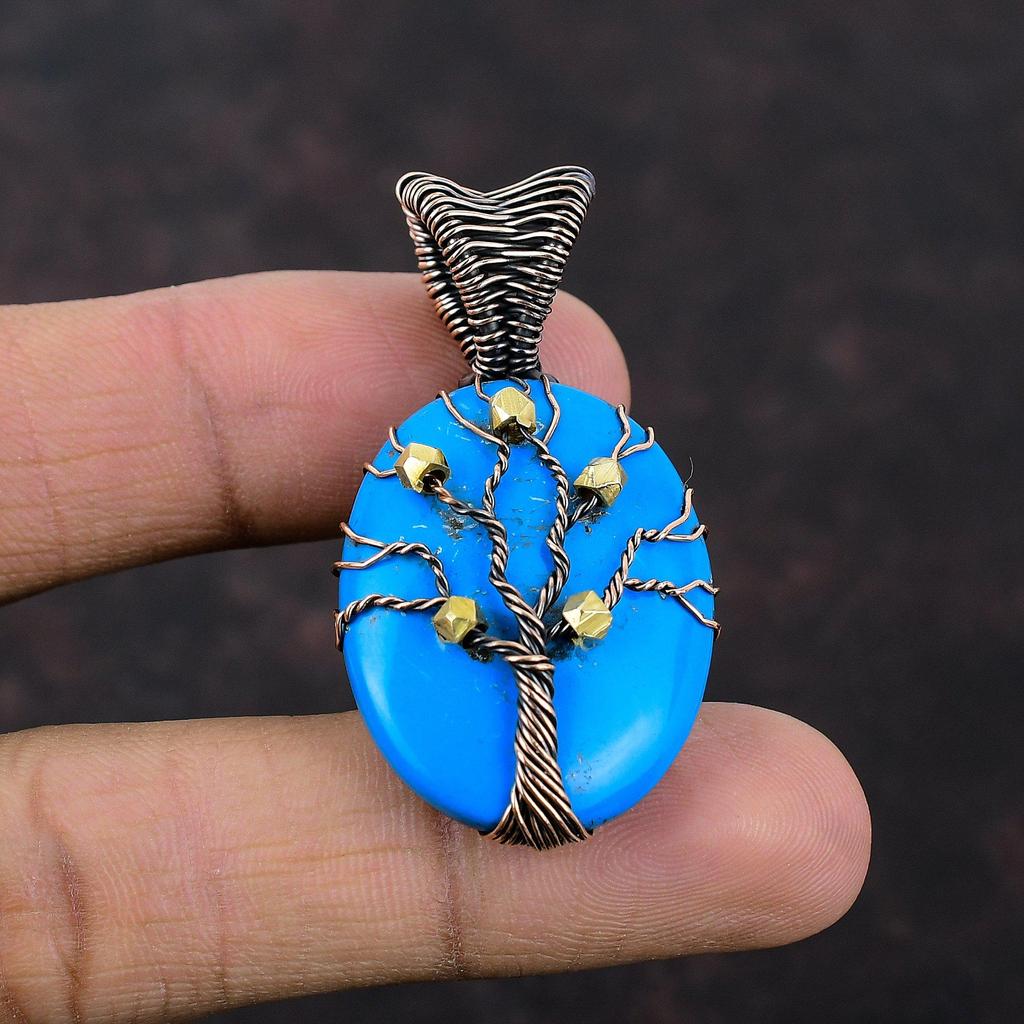 Tree Of Life Sleeping Beauty Turquoise Pendant Copper Wire Wrapped Gemstone Pendants Handmade Pendant Copper Wire Wrap Jewelry Gift For Her
