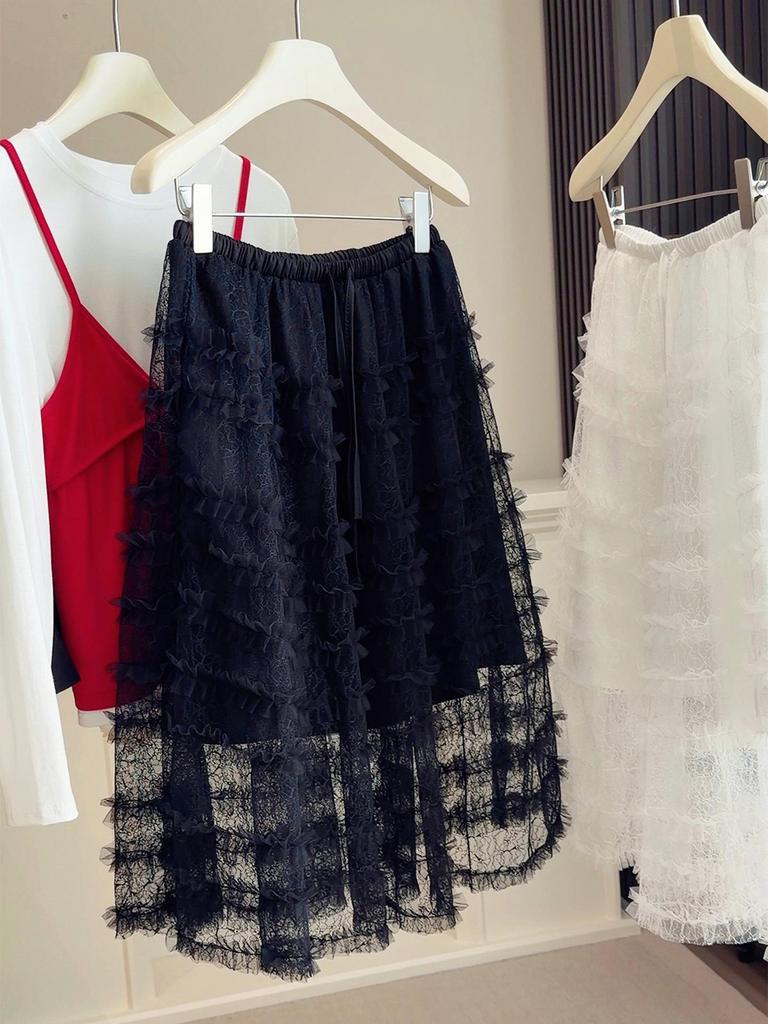 Women's High-End Mesh Layered Skirt - 2026 Spring/Summer High-Waisted Mid-Length