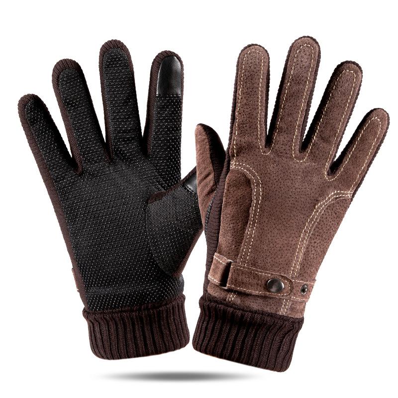 7 Types Pigskin Mens Winter Warm Gloves Leather Thicken Cotton Windproof Driving Mittens