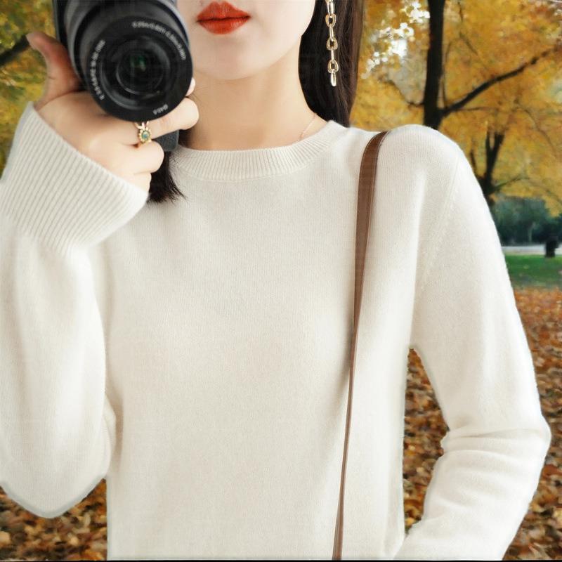 Round Neck Sweater Pullover Sweater Solid Color Long-sleeved Women's Inner Wear