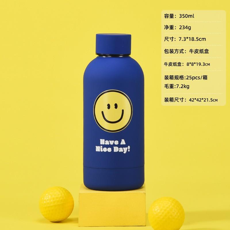 Stainless Steel Vacuum Insulated Tumbler With Straw Lid Blue Smile Design 350ml To 1000ml Office Travel Gym