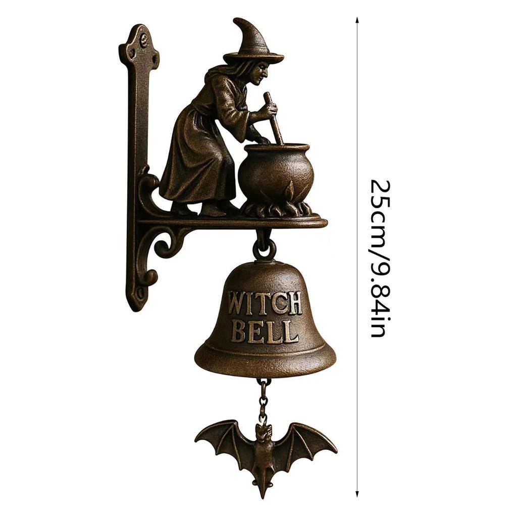 Witch Doorbell Hanging Ornament Iron Craft Broom Riding Witch Resin Vintage Home Decor for Halloween Christmas Party Favors
