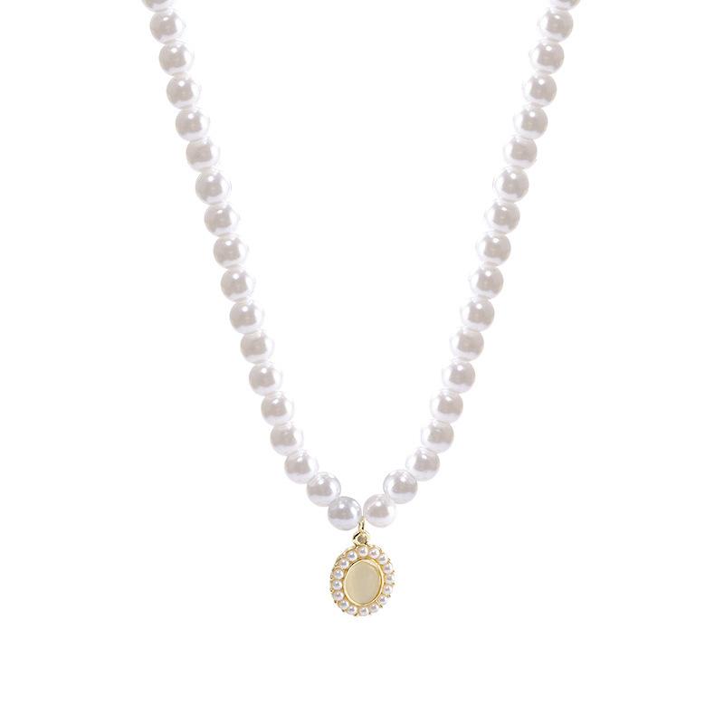 French Retro Opal Pearl Necklace Women's Light Luxury Niche Collarbone Chain Neck Chain