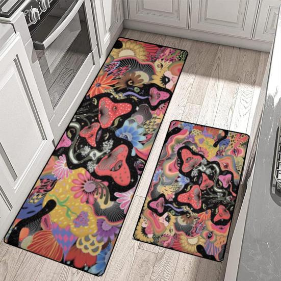 2 alfombras de cocina con estampado floral de colores vibrantes, resistentes al desgaste, antideslizantes, fáciles de limpiar, antiincrustantes