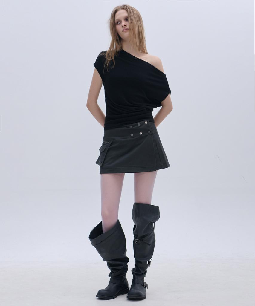 PLACE STUDIO Studded Double Pocket Zipper Point Slit Layered Mini Skirt _2 Colors