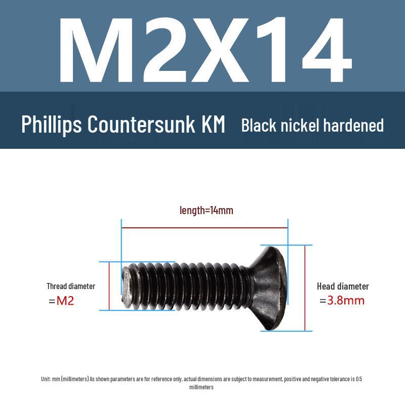 Yigu Uhlíková ocel Černý nikl Kalené KM Šrouby s plochou hlavou Phillips M2-M4 pro elektroniku
