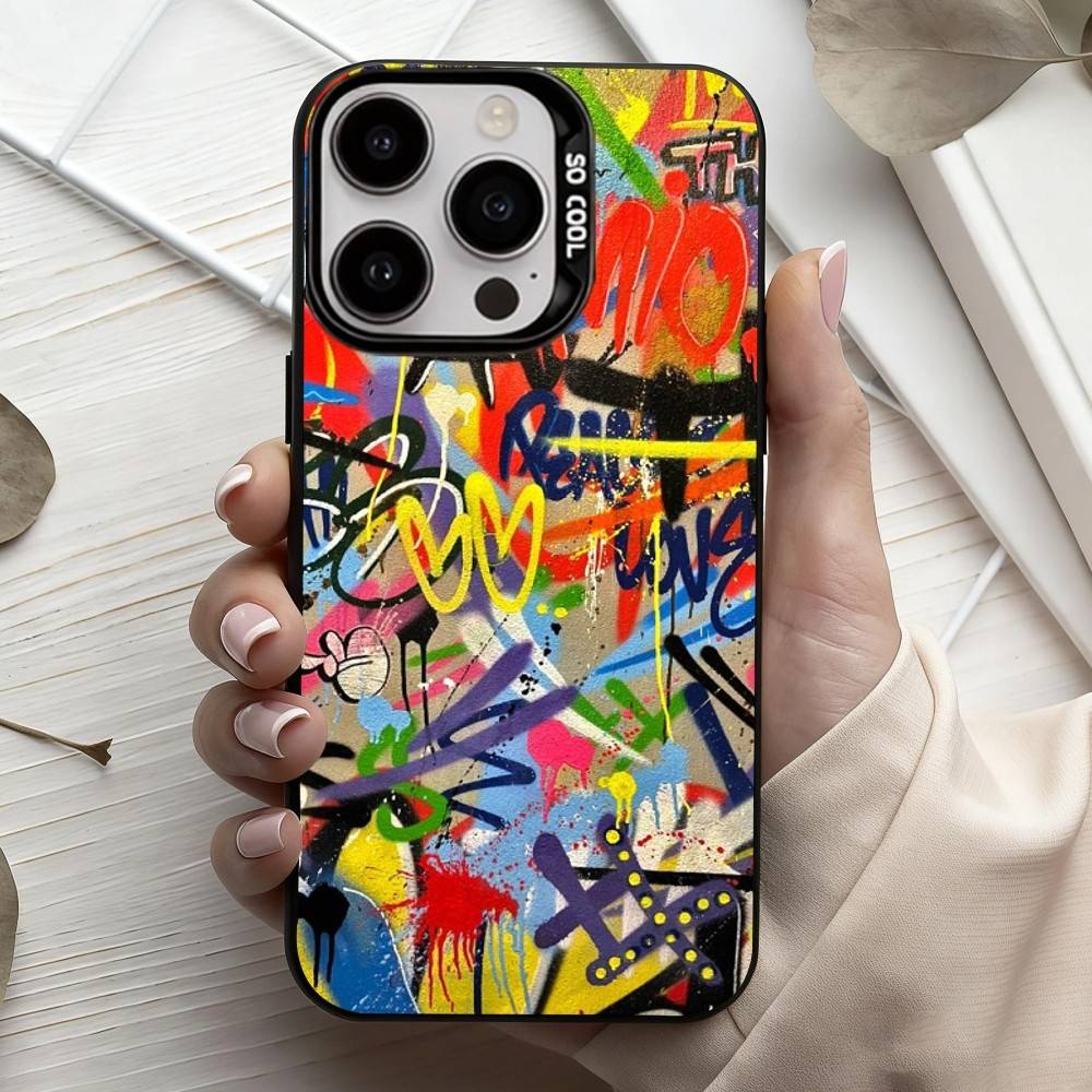 Cool C-Colorful G-Graffiti Phone Case For iPhone17,16,15,14,13,12,11 Plus,Pro Max Candy Silver Plated Inside Cover