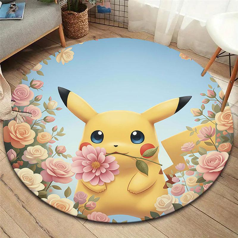 Cute pet hold flower Round Area Rug,Carpet Rug for Living Room Bedroom Sofa Playroom Decor,Non slip Floor Mat 80cmx80cm