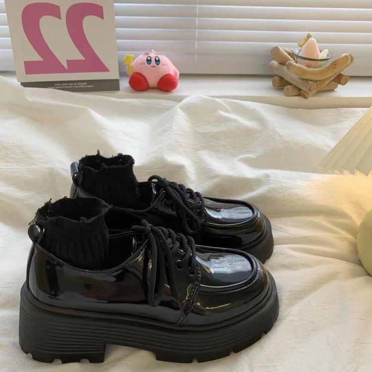 Weiche Leder Plateau Slipper Damen Muffin Schnürer Erhöhend College Britischer Stil Kleine Lederschuhe Damen Einzelschuhe