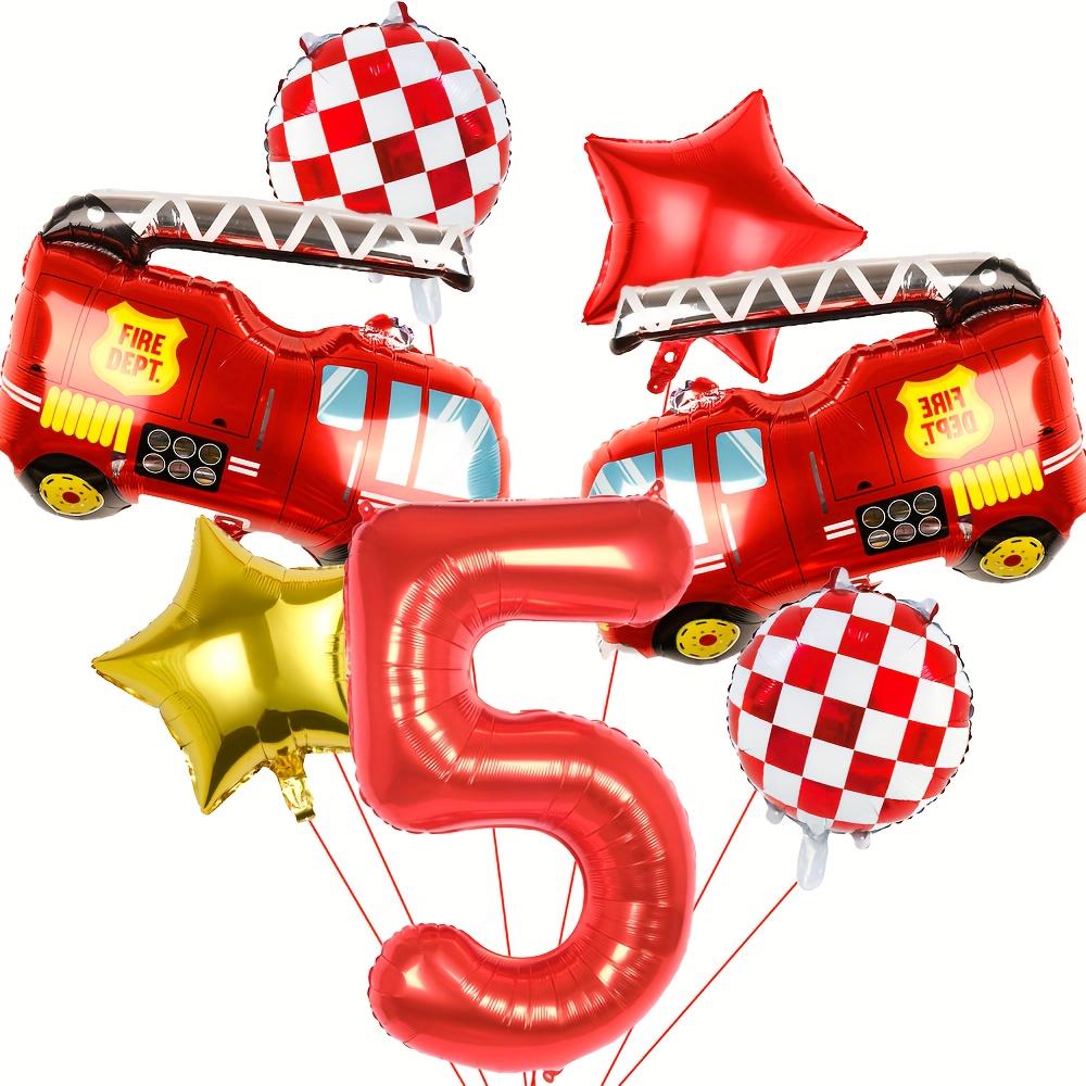 7pcs Fire Truck Red and Gold Five-Pointed Star Balloon Set 32inch Red Numbers 1~9 for Birthday Washing Fire Theme Decoration Toy