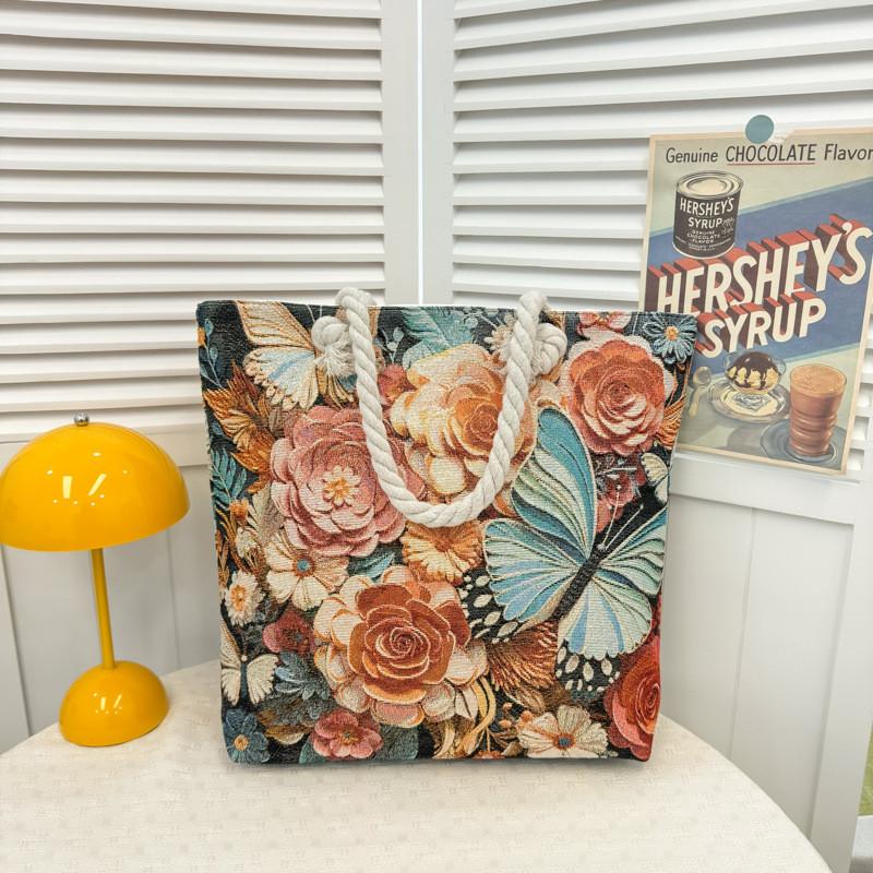 Canvas Embroidered Shoulder Bag With Large Capacity For Casual Daily Use