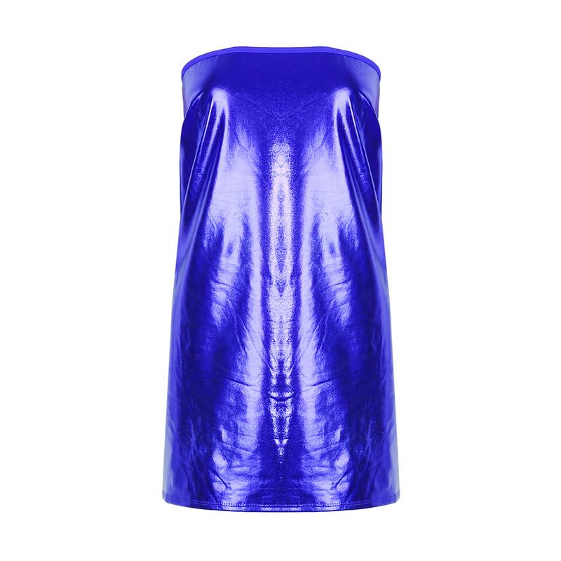 Seksowny Błyszczący PU Skórzany Gorset Body Sukienka Krótka Bez Rękawów Mini Spódniczka