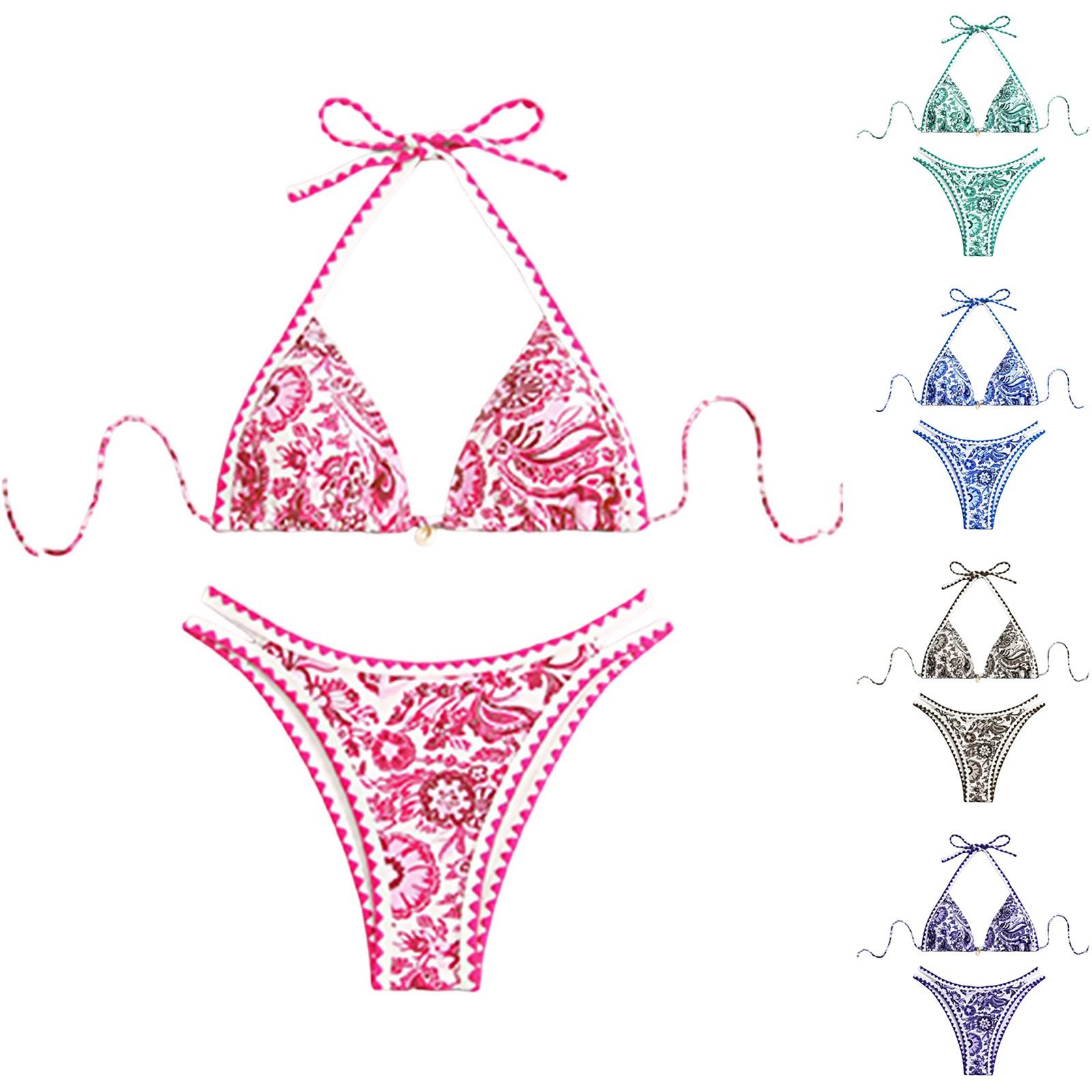 

Жіночий купальний костюм із квітковим принтом, літній набір бікіні з пейслі M синій