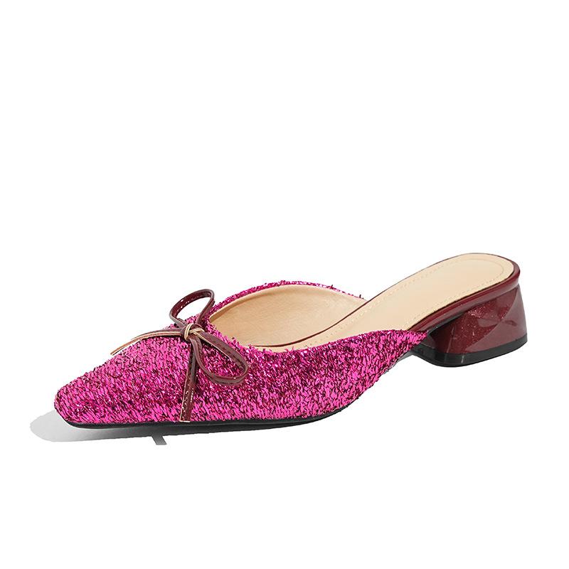 

Сумка-бант с пайетками, полушлепанцы, женская летняя обувь, остроносые, на толстом каблуке, на танкетке, крутые шлепанцы, овчина, удобные 42 фиолетовый