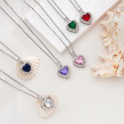 Edelstahlkette Einfaches Zirkon Herz Anhänger Halsketten für Damen Mädchen Silberfarbe Glänzend Süße Schmuck Accessoires Geschenke