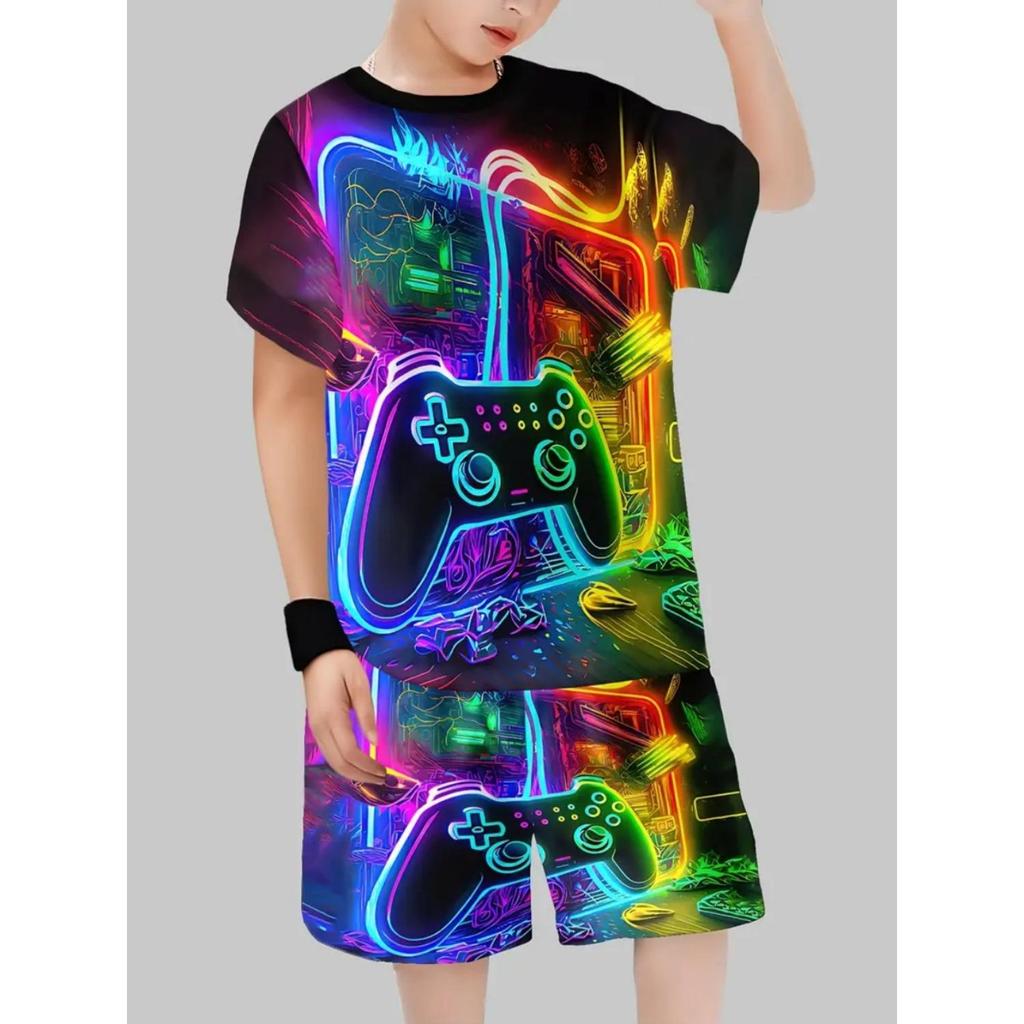 Boys' printed children's top and bottom, children's street casual children's clothing set