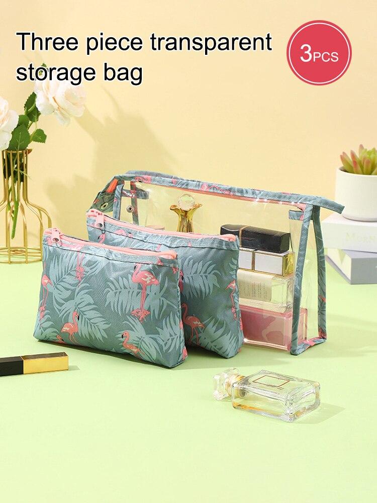 Large Capacity Transparent PVC 3 Pieces Makeup Bag Portable Waterproof And Dustproof Travel Set Toiletries Storage Bag Pouch