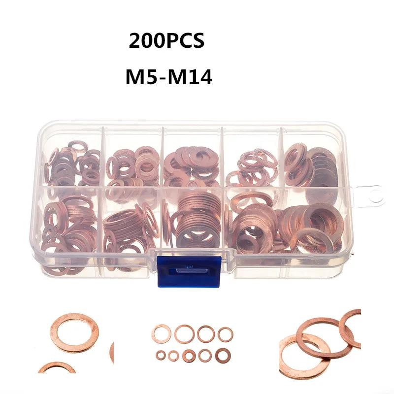 200/100Pcs Washer Copper Sealing Solid Gasket Washer Sump Plug Oil For Boat Crush Flat Seal Ring Tool