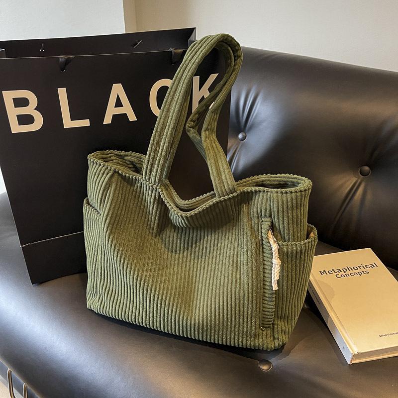 Korean Style Large Corduroy Tote Bag - Versatile Casual Student & Commute Shoulder Bag