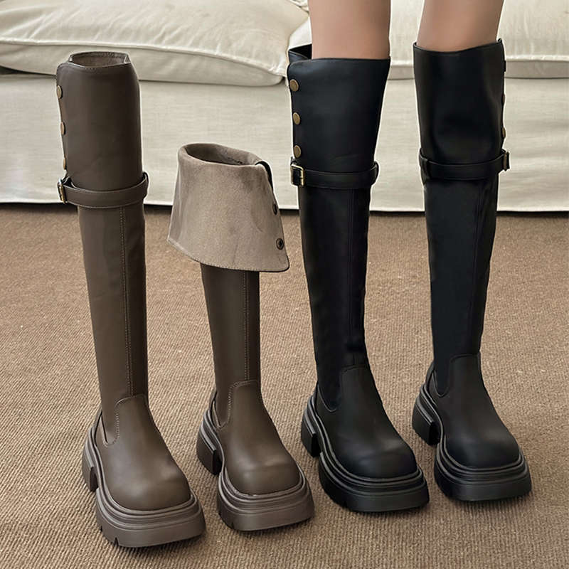 Two wear thick-soled long boots over the knee, children's season thick-heeled velvet boots