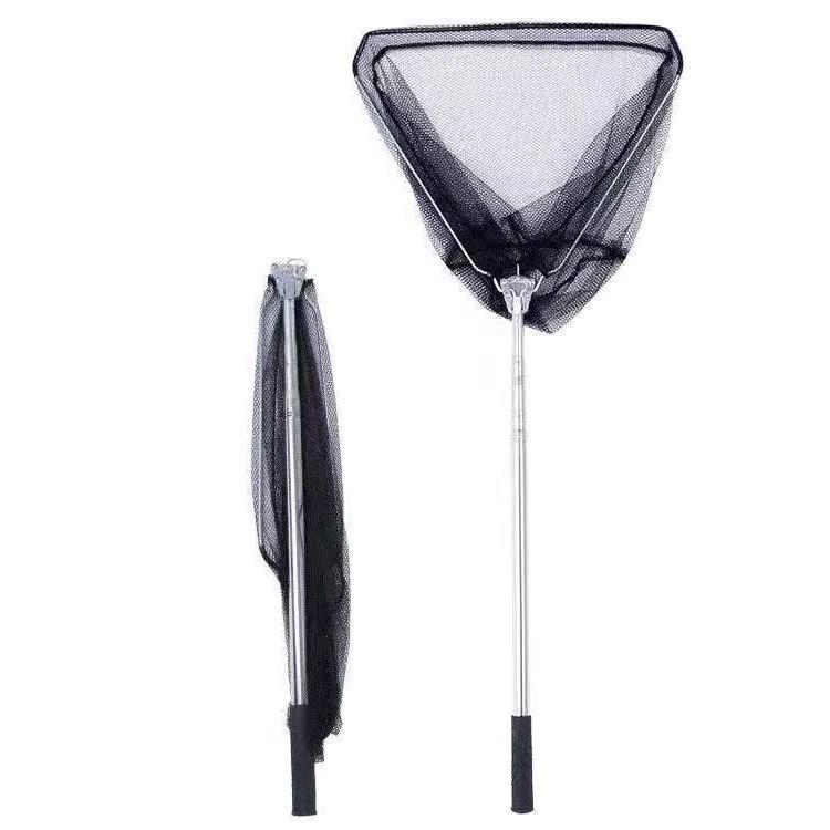 Telescopic 2.5m Folding Triangle Fishing Net with Stainless Steel Rod and Black Pocket