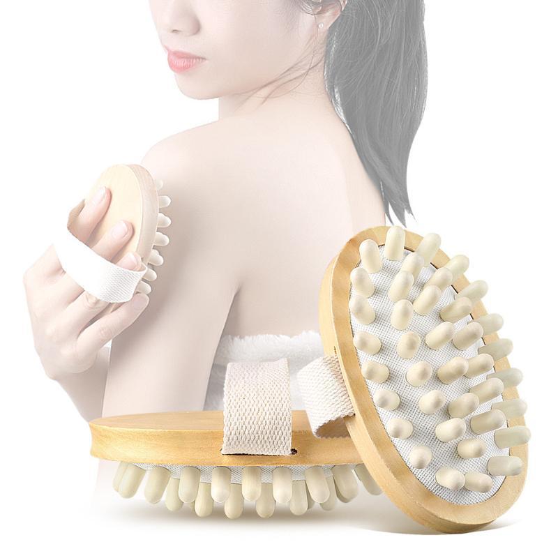 Wooden Body Massage Brush Eco-friendly Smooth Wood Nodes Soft Hand Strap for Shower Lymphatic Drainage Care