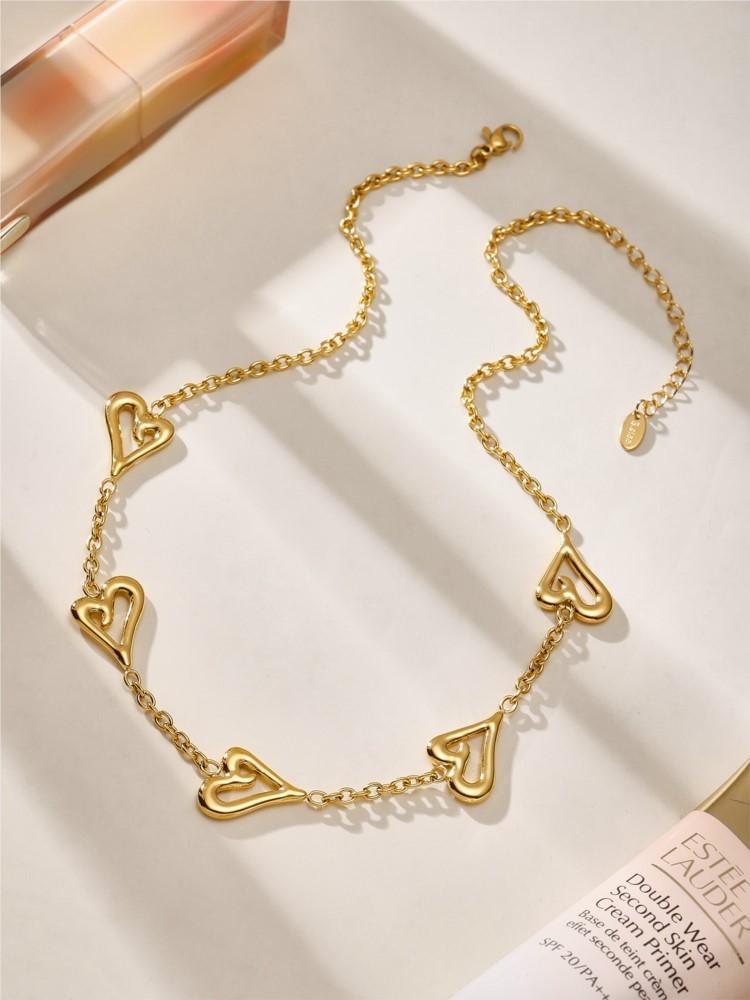 Two-tone Heart Chain Necklaces Bracelets For Women 18k Gold Plated No Tarnish Women's Stainless Steel Necklace Matching Bracelet