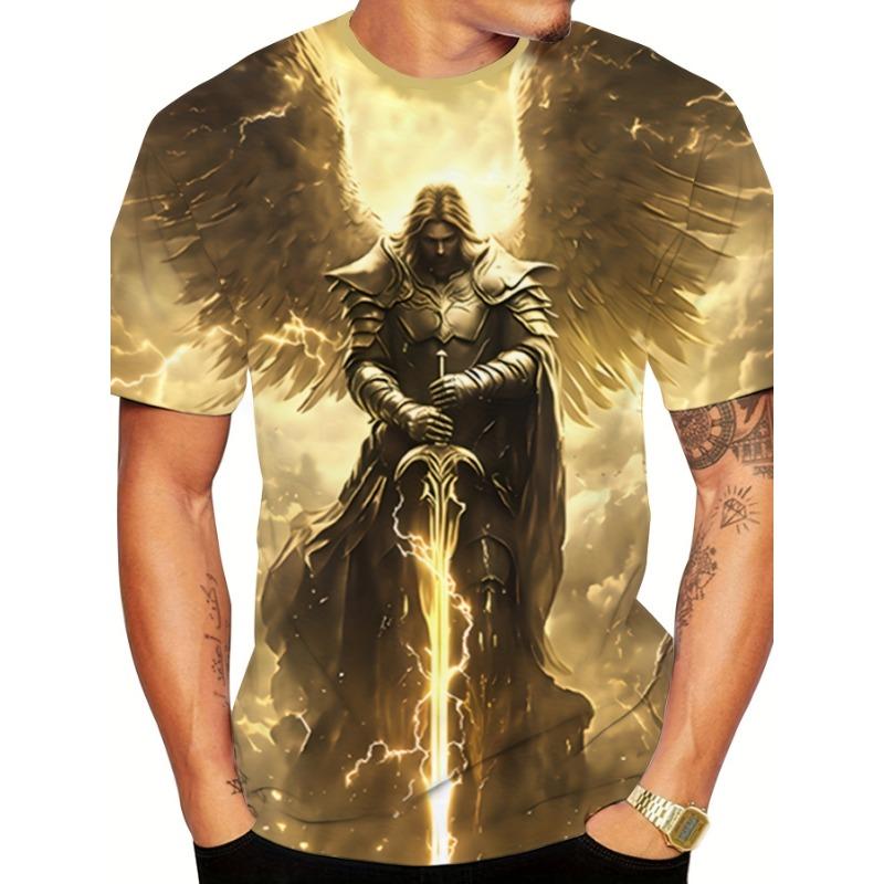 Men s 3D Eagle Graphic T-Shirt - Short Sleeve,Round Neck,Polyester Blend,Vibrant Eagle  Wolf Design,Casual Streetwear for Summer S
