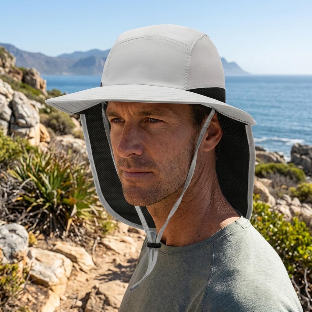 Men's Sun Protect Hat Breathable Fishing Hat with Wide Brim and Adjustable Strap for Outdoor Hiking Fishing Camping