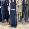 1116 Summer New Hong Kong Style Retro Vest Vest Top Women's High Waist Straight Denim Skirt Two-piece Set