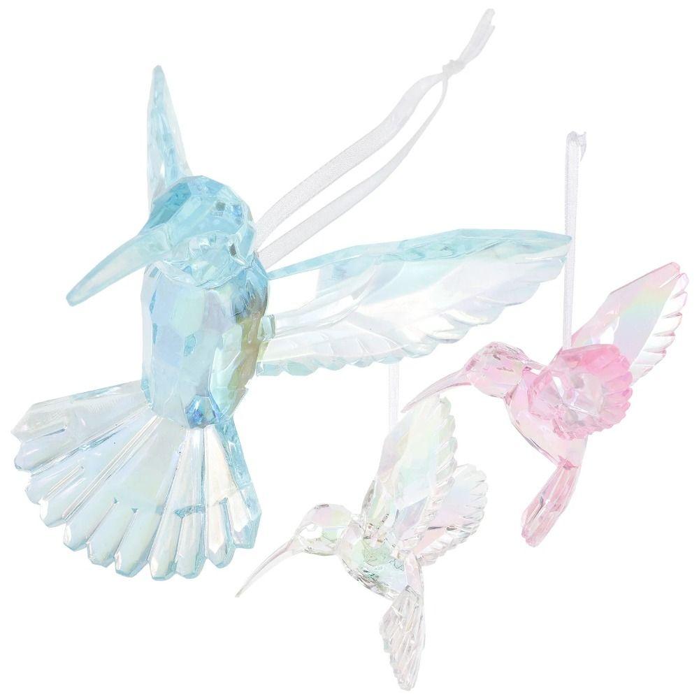 3pcs Clear Crystal Bird Pendant Hang Hummingbirds Statue Acrylic Pendant  Home Hanging