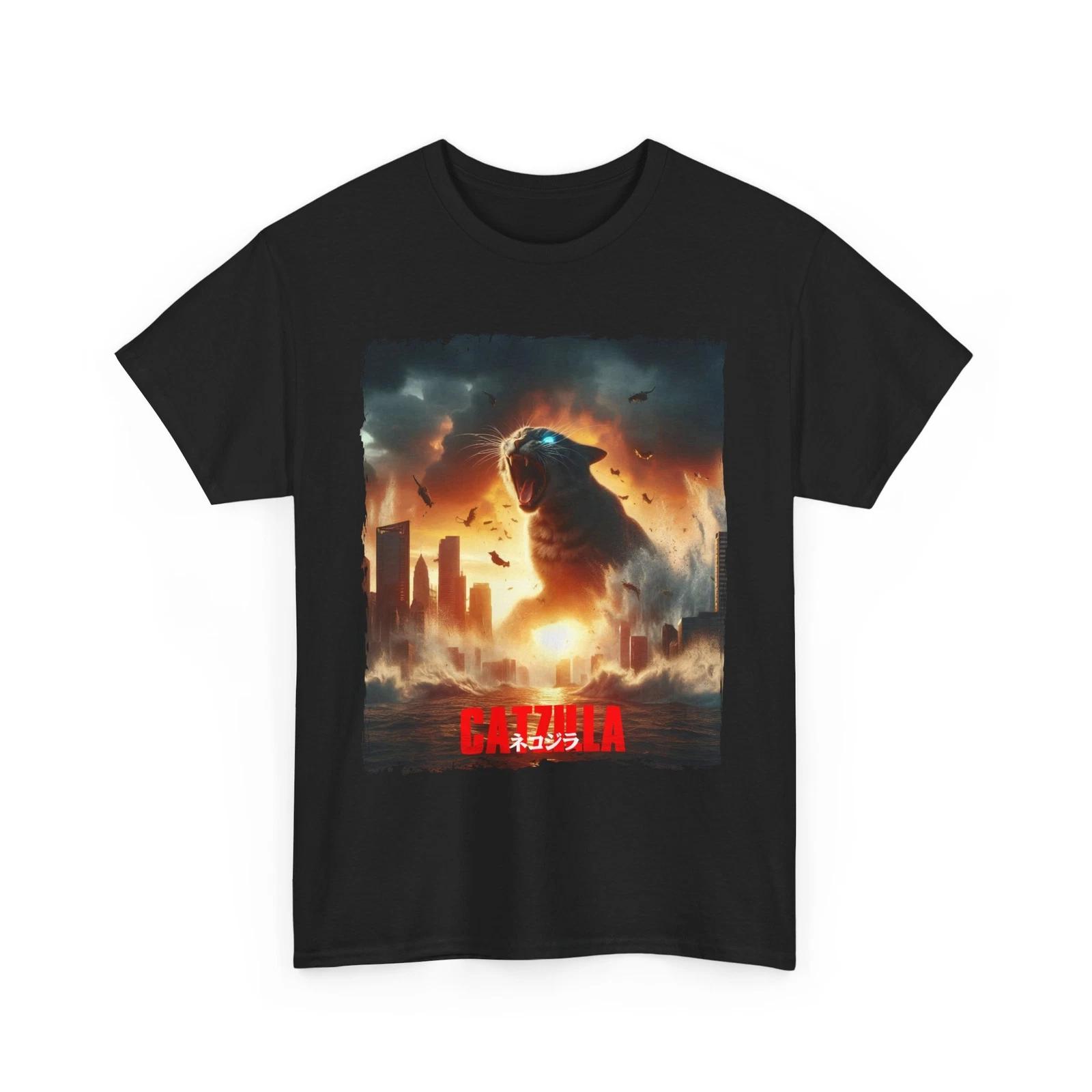 Cat + Godzilla T-Shirt – Catzilla Funny Graphic Tee for Men & Women 3XL