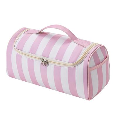 Striped Hair Tool Organizer Large Capacity Portable Travel Storage Case Space-Saving with Handle Makeup Organizer Bag Daily Use