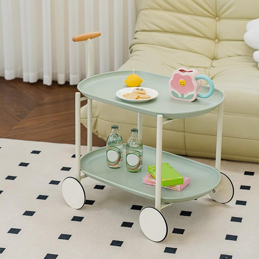 Storage Trolley with Wheels Handle Removable Sofa Side Table for Living Room Bedroom Matcha Green