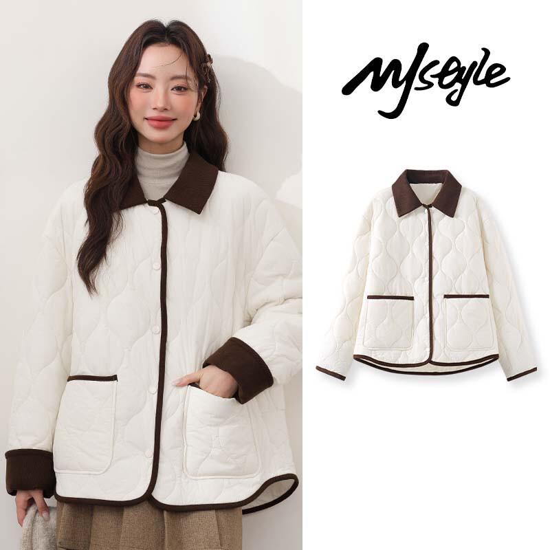 MJ STYLE Women's Color-Block Lapel Quilted Jacket