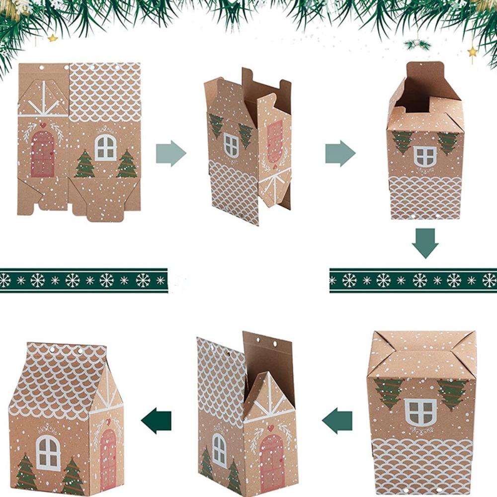 20Pcs Christmas Candy Boxes Bags Kraft Paper House Shape Gift Box Party Decor Portable Christmas Tree Pendant Christmas Eve Gift