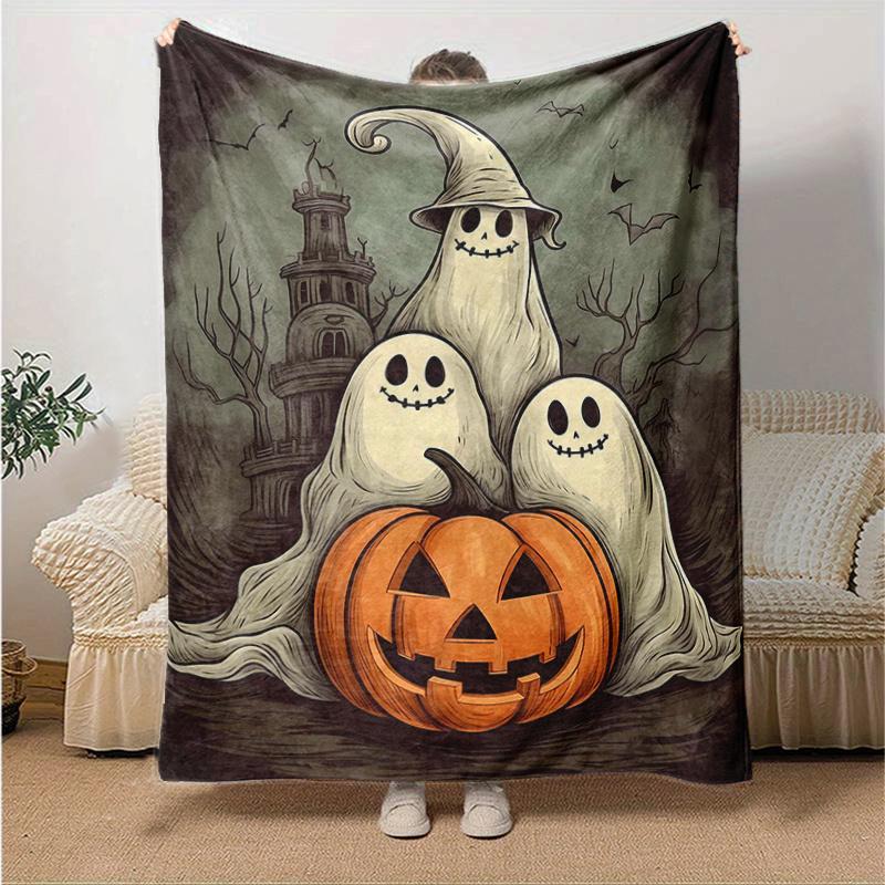 

1pc Ghost With Pumpkin Drawing Blanket, Home Decorative,Living Room, Travel, Camping, Car Blankets 80x120cm