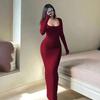 Módní dámské šaty s dlouhým rukávem, bodycon, jaro, podzim, elegantní styl, úzký střih, na párty, večerní, rybí ocas, kulatý výstřih, jednobarevné, sexy, přiléhavé