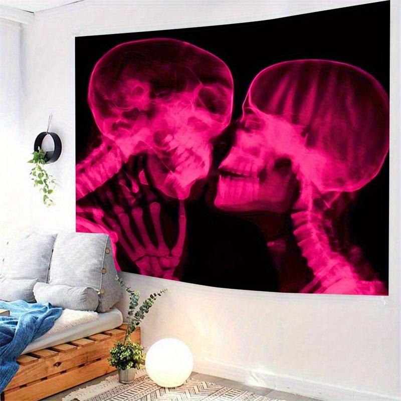 VIKAMA Dark Romantic Tapestry Pink Skull XRay Kissing Design Living Room Music Corner Gothic Style Decorative Home Decor
