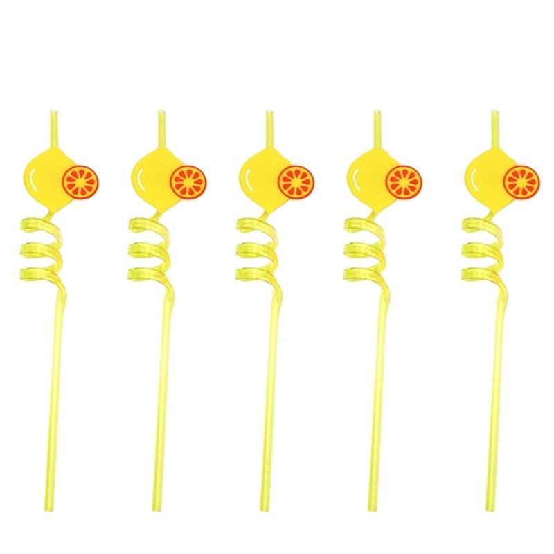 5PCS Spirals Straws Fruit Designs Silicone Drinking Tubes For Juices Smoothie Birthday Party Supplies