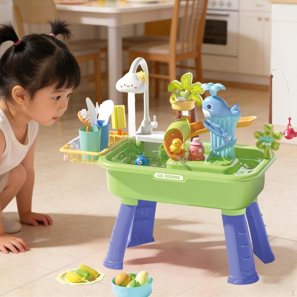 Playset Cooking Pretend Dishwashing Electric Water Circulation Fishing Game Sensory Play Toy