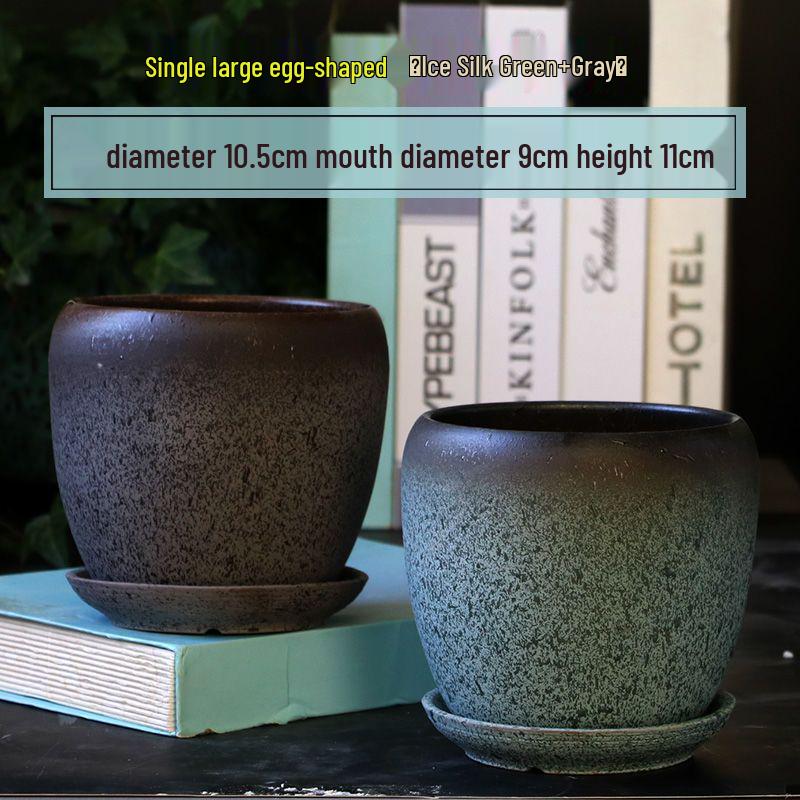 Breathable Ceramic Flower Pot with Tray for Gardenia and Succulents, Chinese Style, Large and Durable for Balcony Use.
