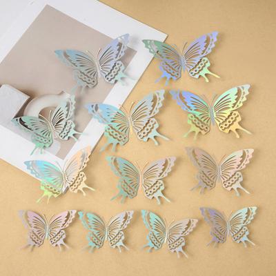12 Pcs Butterfly Wall Decor 3D Hollow Butterflies Sticker for Birthday Cake Cupcake Toppers Removable DIY Mural Art for Room Office Bedroom