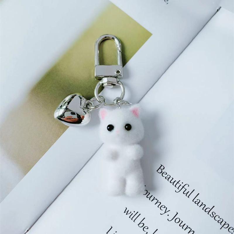 Cute Flocking Animals Cartoon Cats Shape Keychain Resin Dolls Beads Pendant Diy Jewelry Schoolbag Garment Accessories