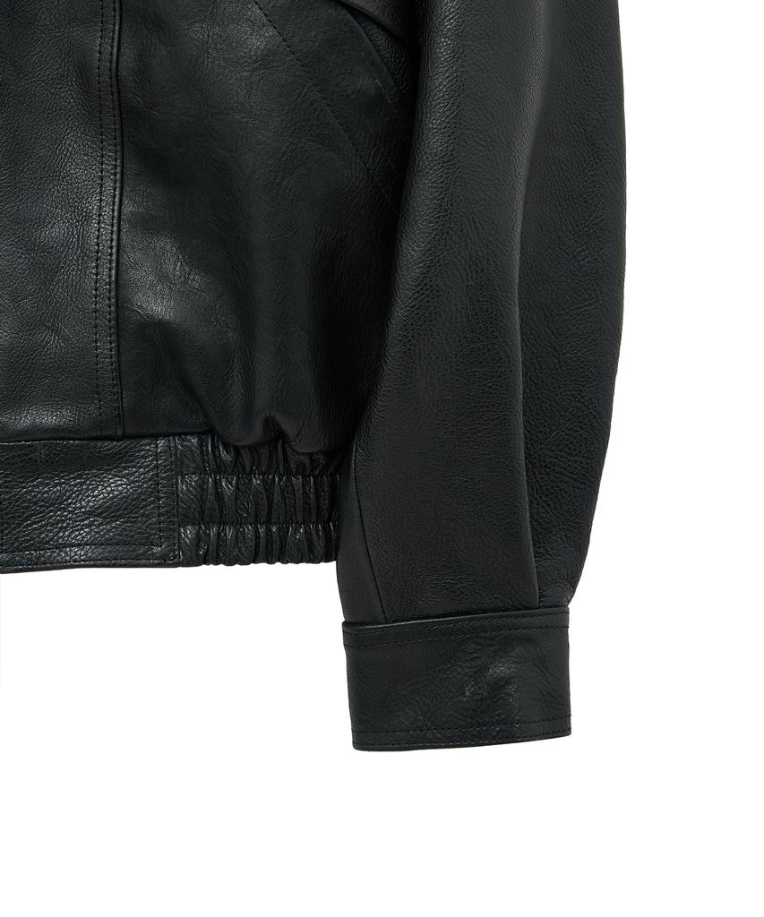 Noirer Antique Cow Leather High-Neck Blouson (Black)